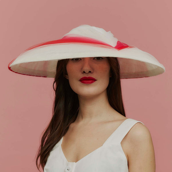 Amarillo White Wide-Brim Hat with Chevron