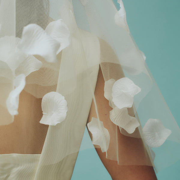 Marjorelle White Tulle Veil With Rose Petals