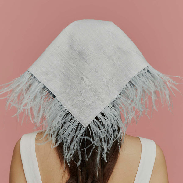 Misty Blue Silk and Feather Headscarf
