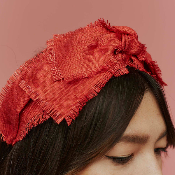 Kitty Red Frayed Silk Knotted Headband